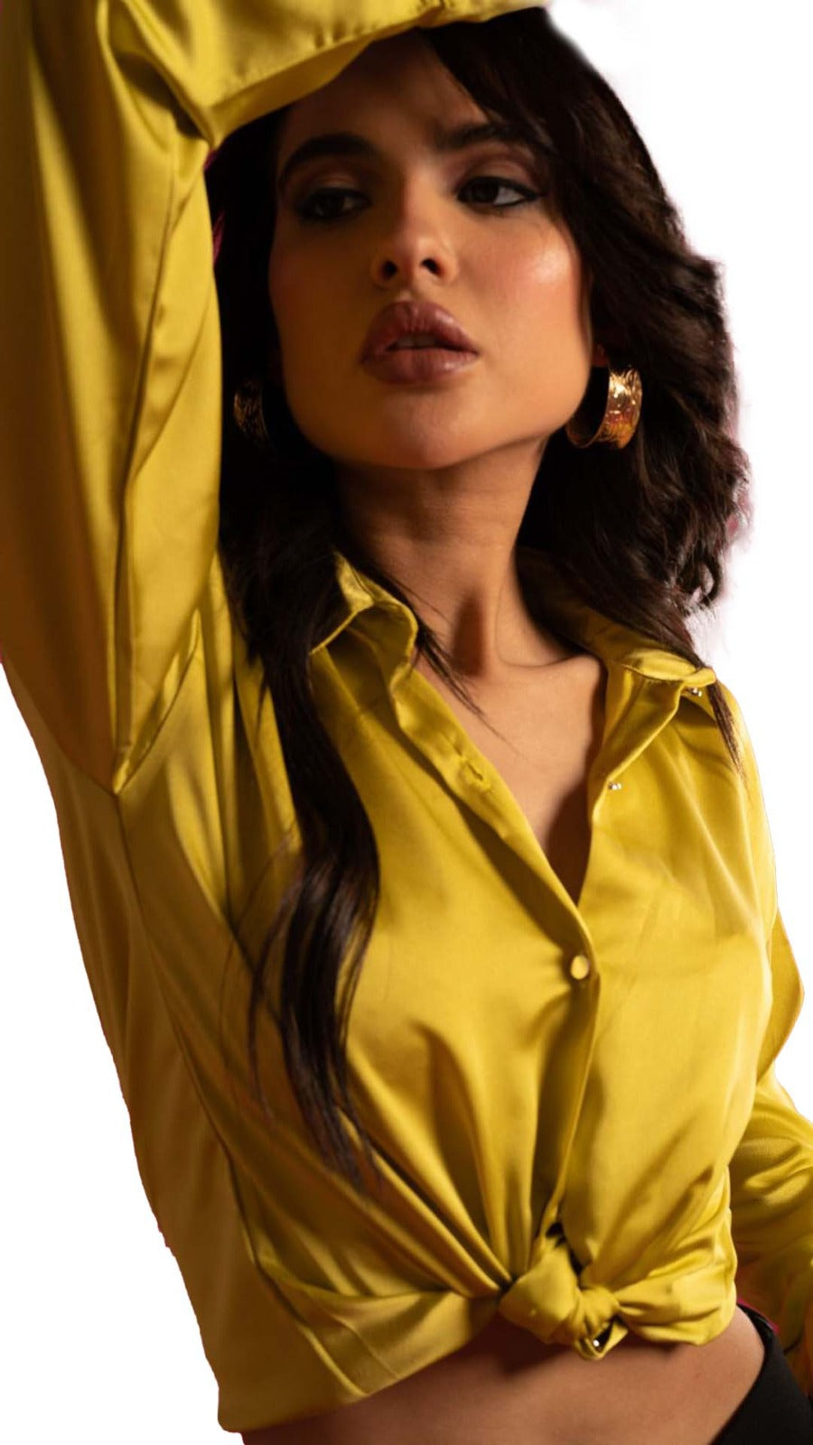 Yellow Satin Chemise with Button Crave