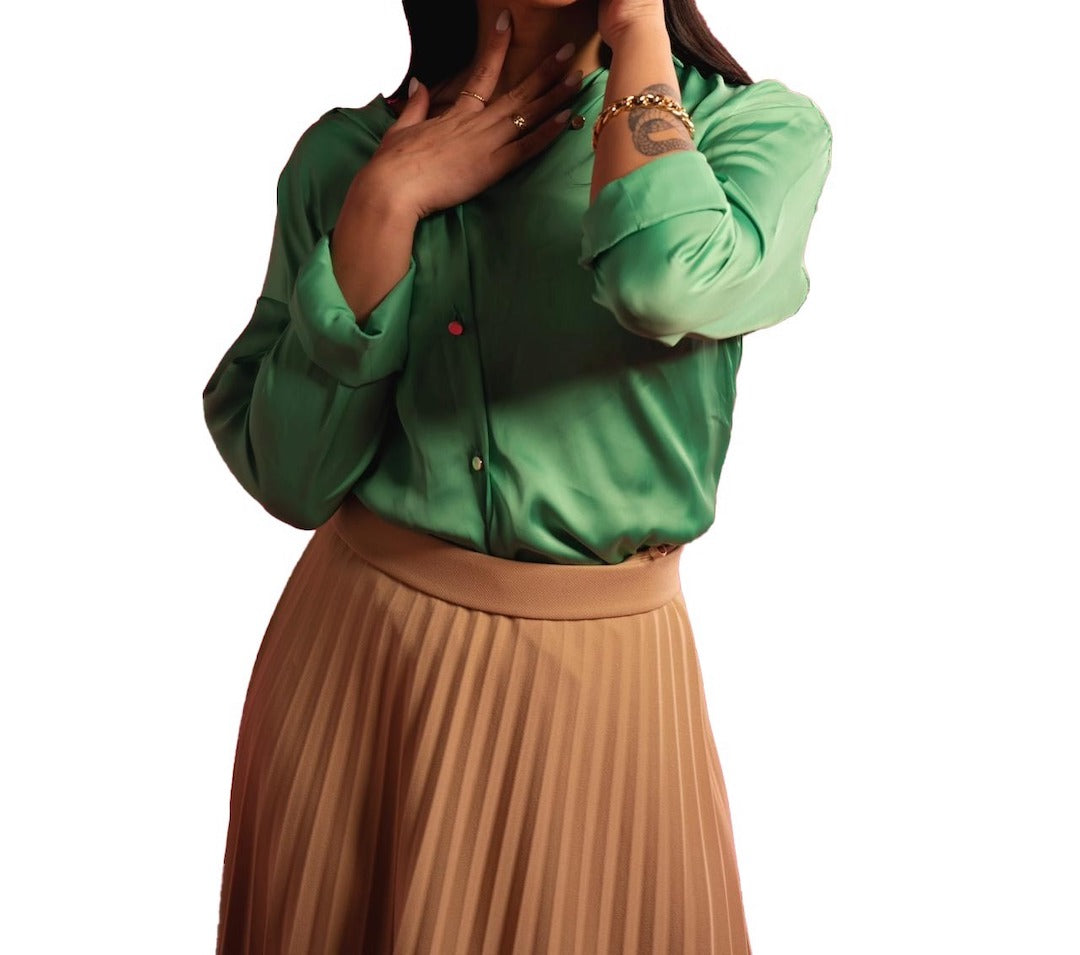 Green Satin Chemise with Button Crave