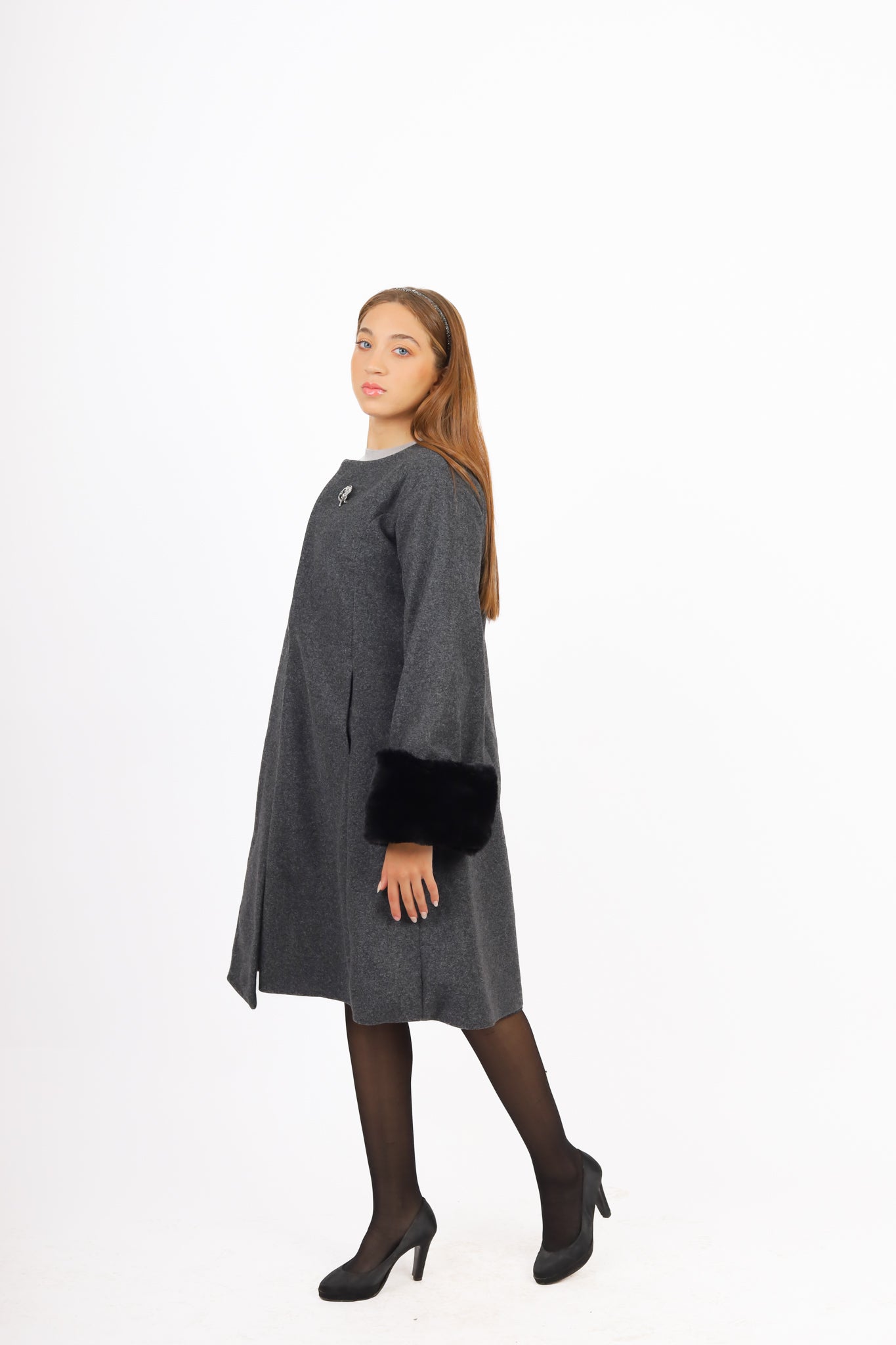 Coat with Fur Sleeve