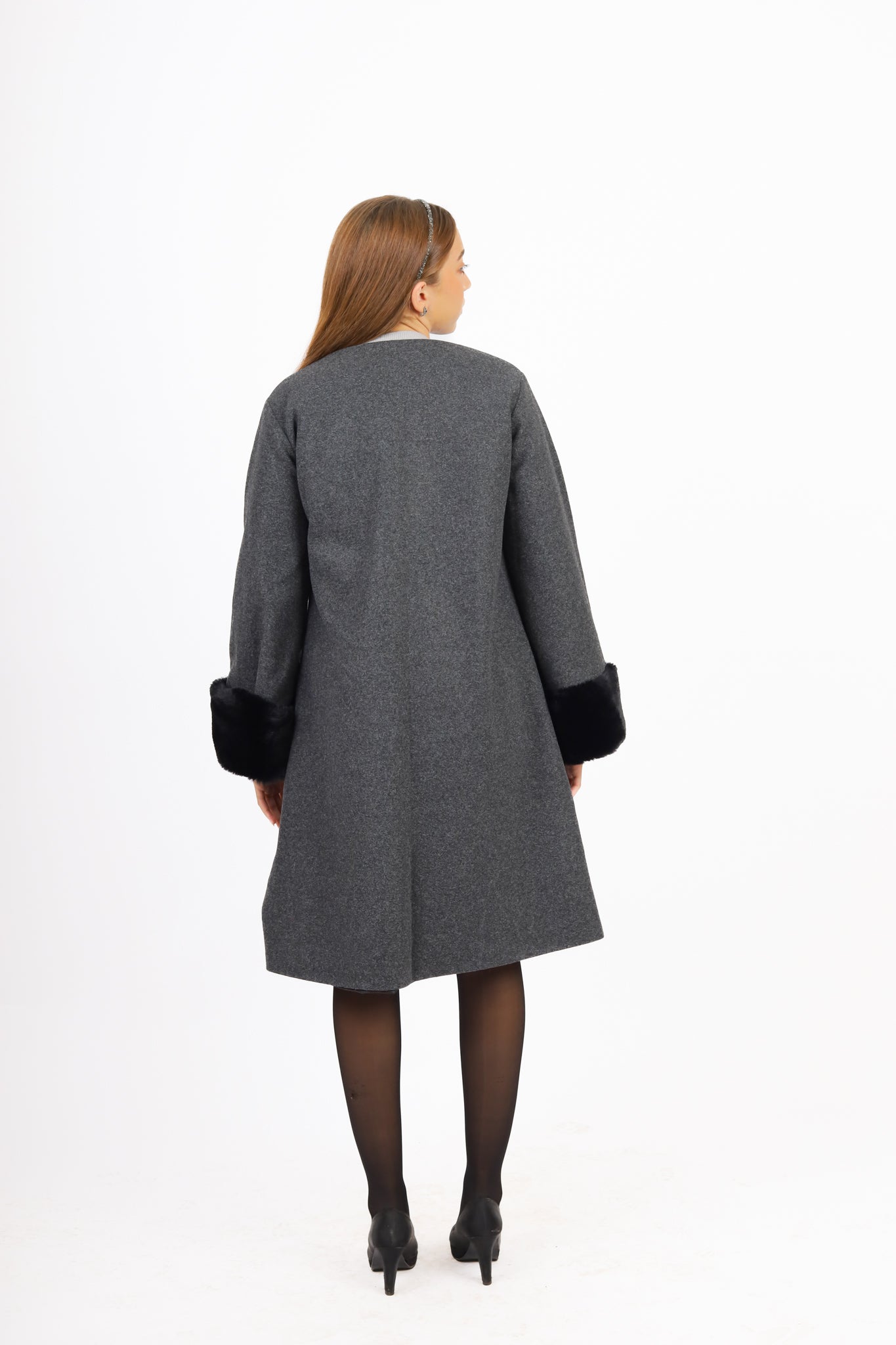 Coat with Fur Sleeve