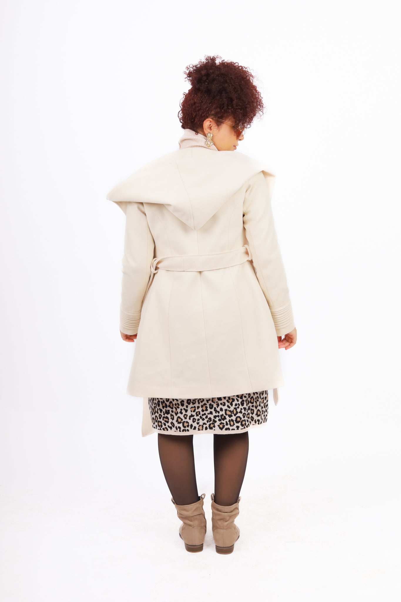 Beige Fantazia Coat with Hood