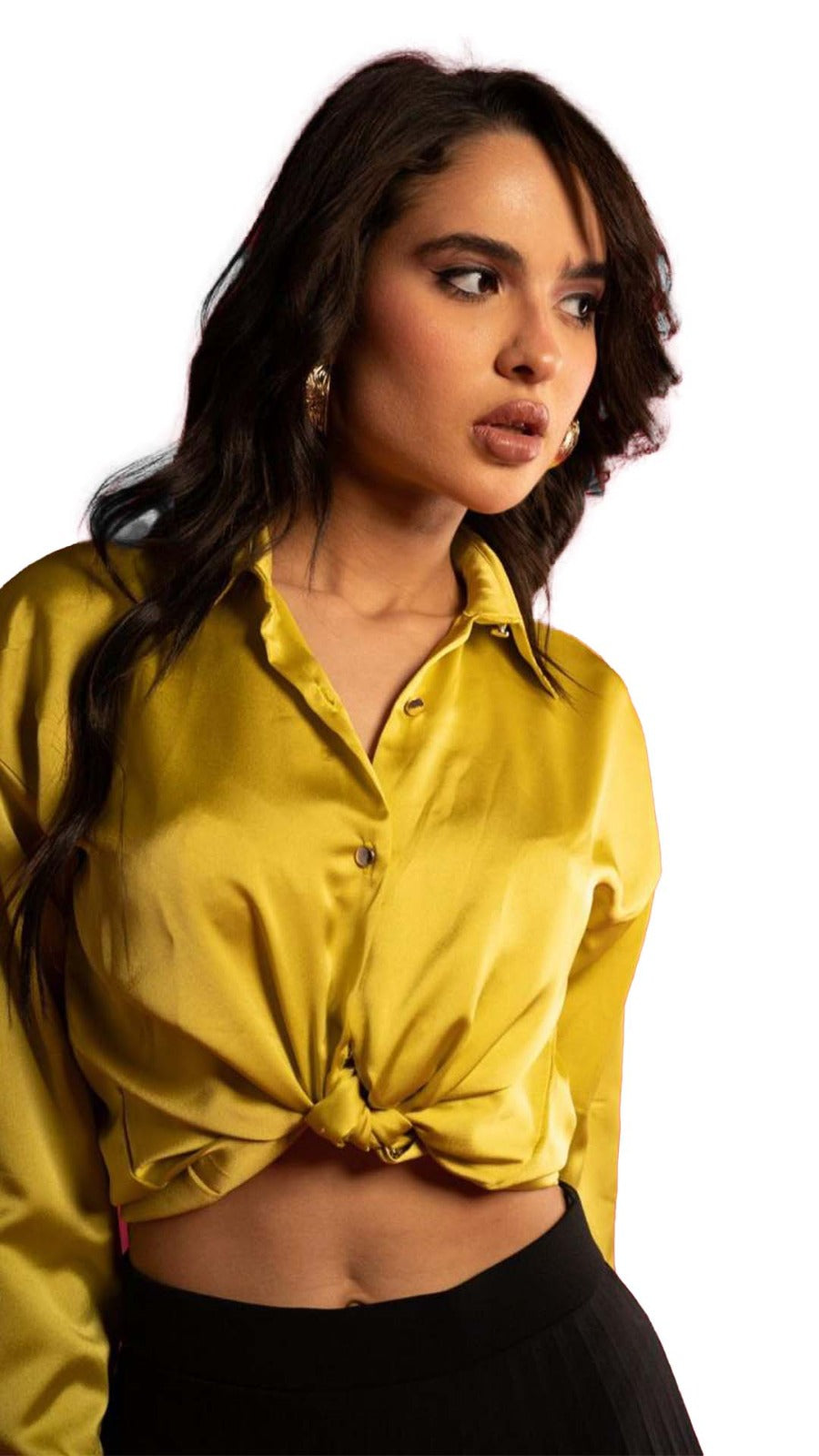 Yellow Satin Chemise with Button Crave