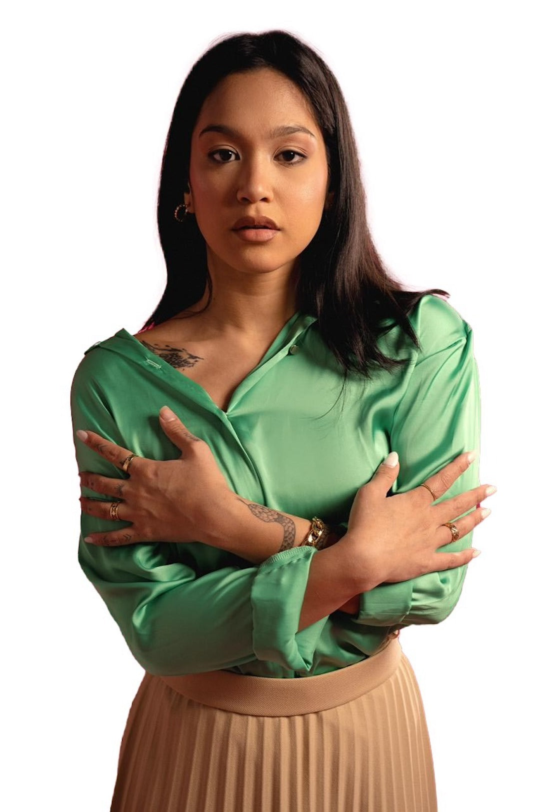 Green Satin Chemise with Button Crave