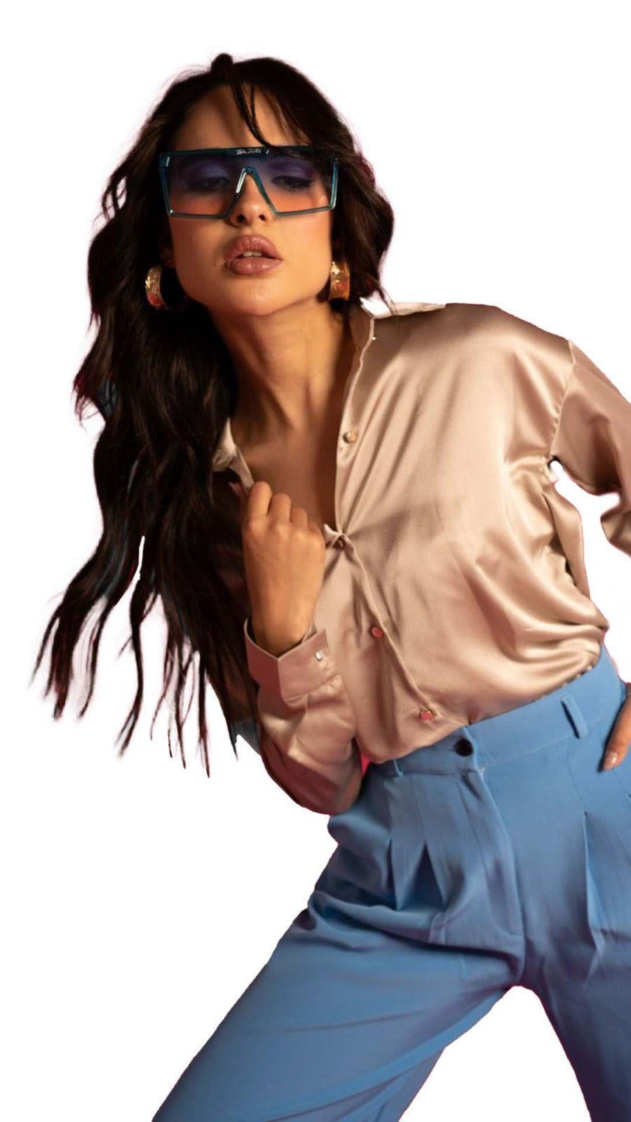 Beige Satin Chemise with Button Crave