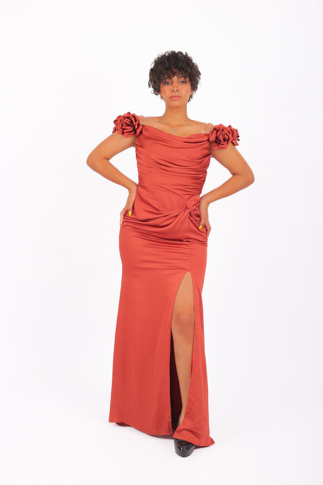 Havan Satin Flowers Soiree Dress