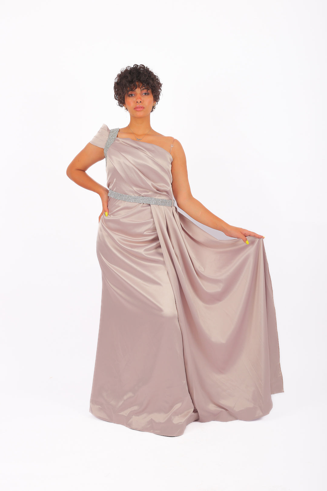 Lilly Satin Extension Soiree Dress with Belt Antoushka Lilly Satin Extension Soiree Dress with Belt Antoushka
