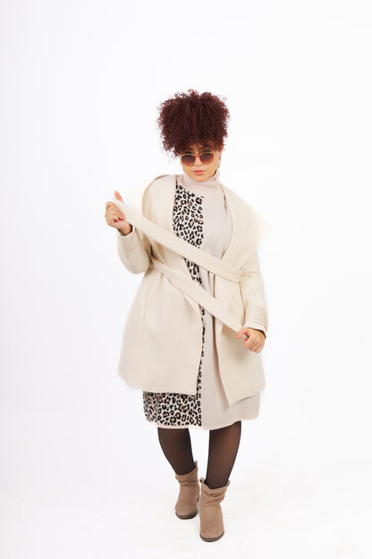 Beige Fantazia Coat with Hood