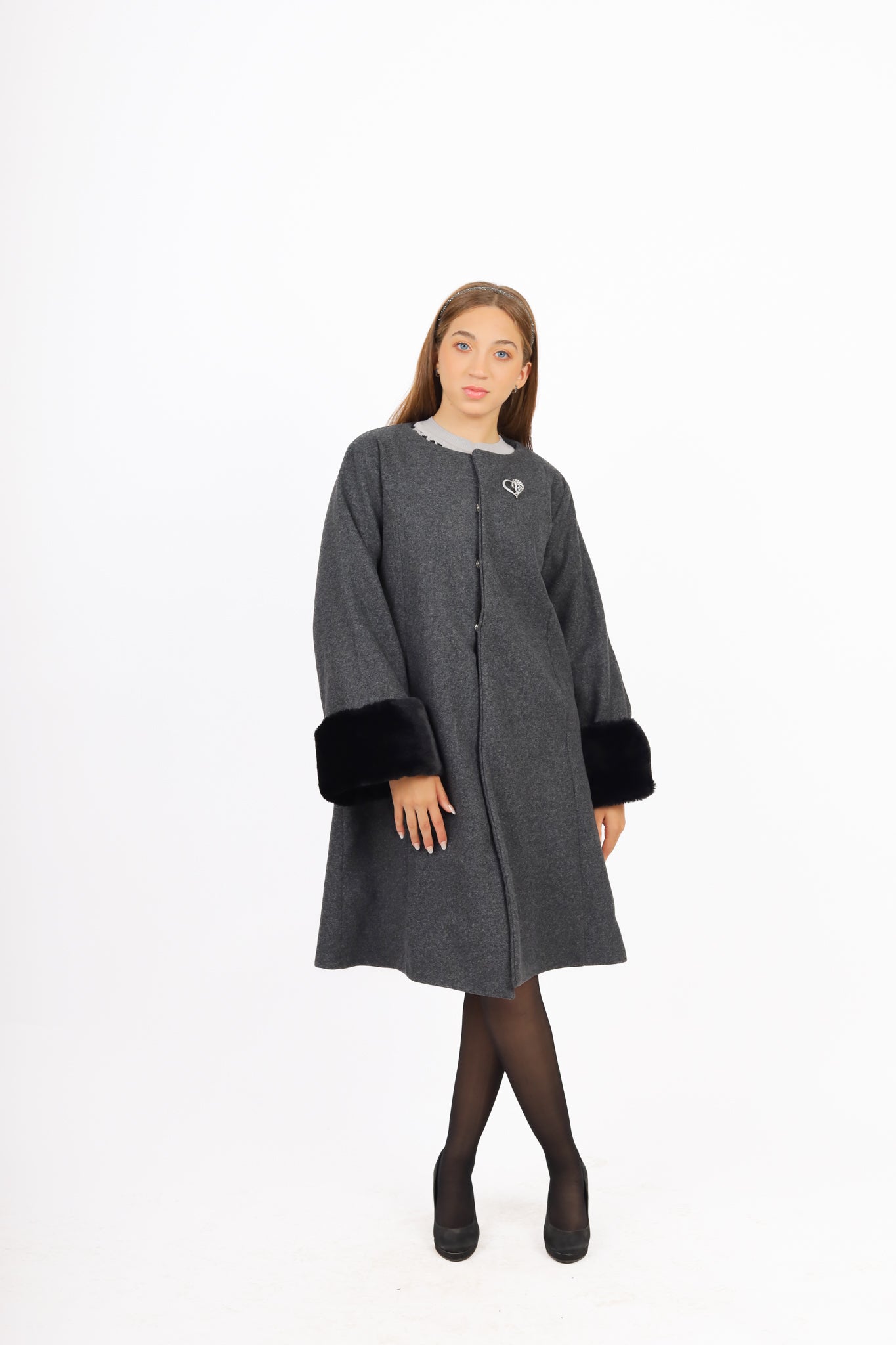 Coat with Fur Sleeve