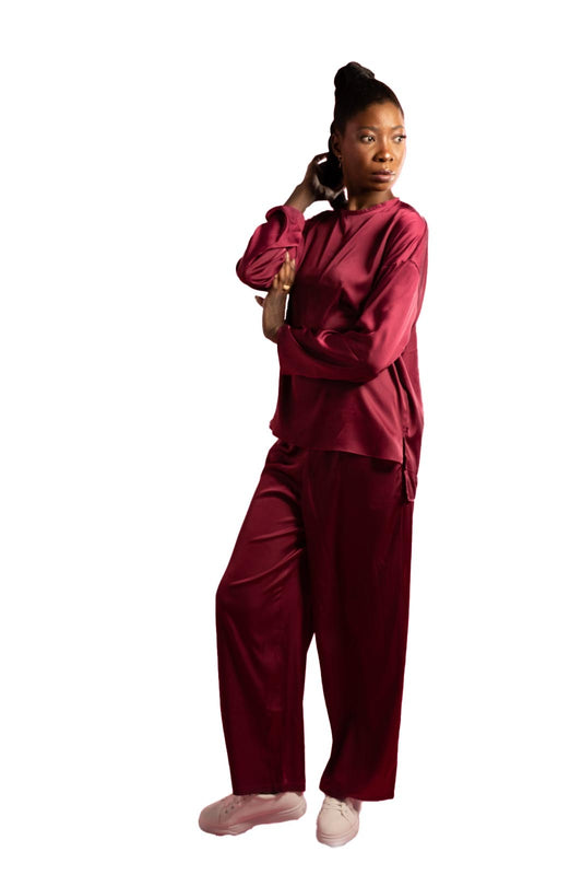 Burgundy Satin Pants