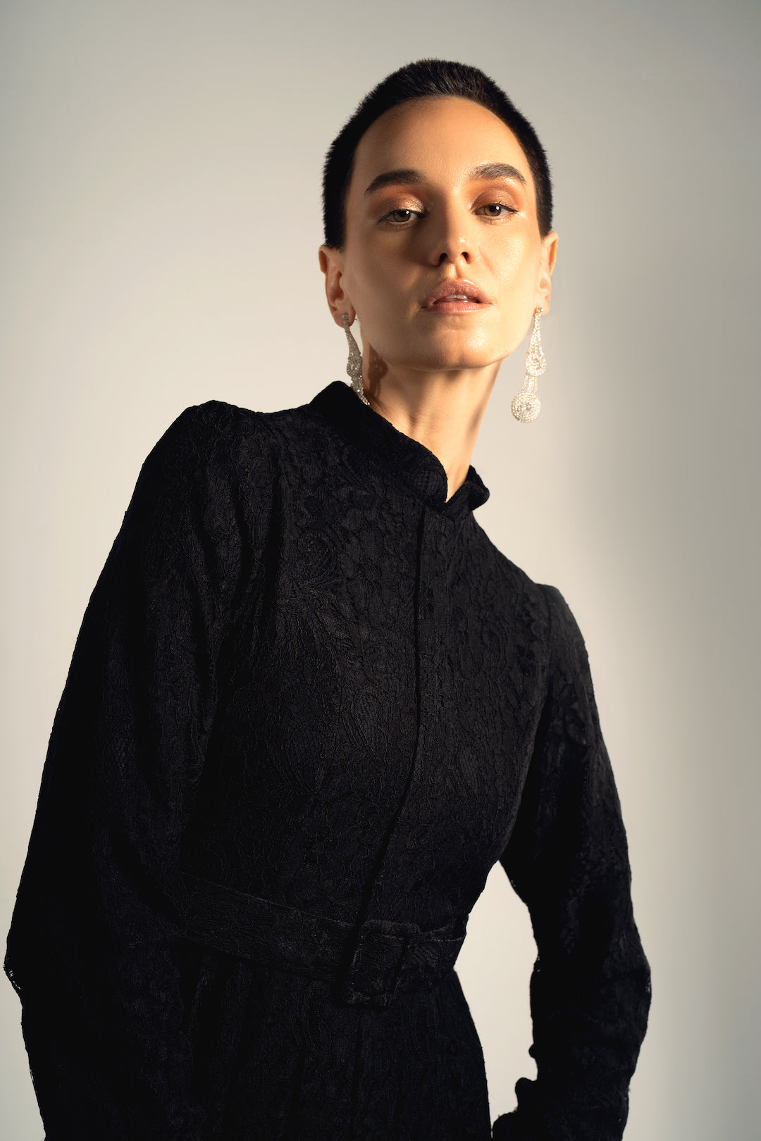 Black Lace Long Soiree Dress
