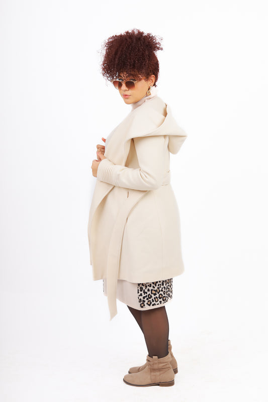 Beige Fantazia Coat with Hood