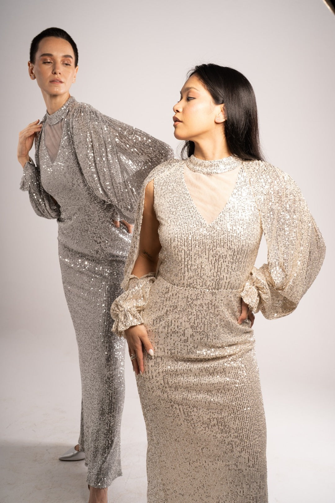 Beige Harmla Sequence Soiree Dress
