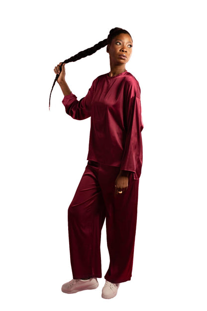 Burgundy Satin Pants