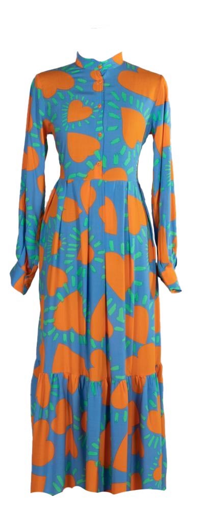 Cotton Summer Dress - OrangexBlue