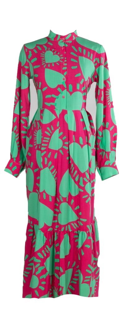 Cotton Summer Dress - GreenxPink