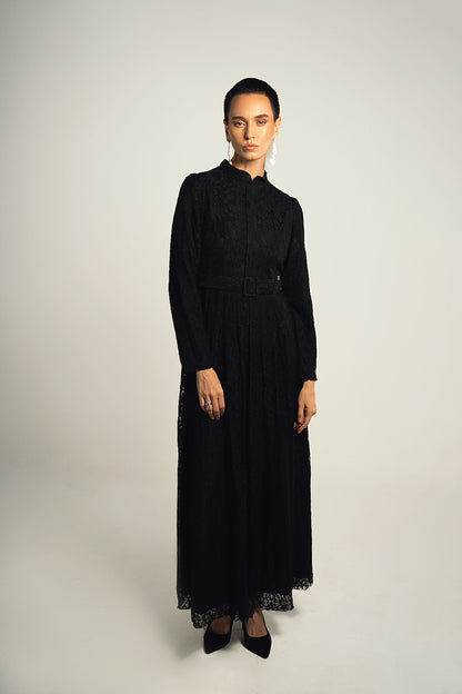 Black Lace Long Soiree Dress
