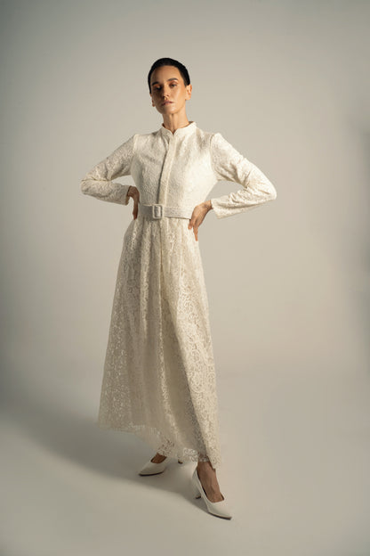 White Lace Long Soiree Dress