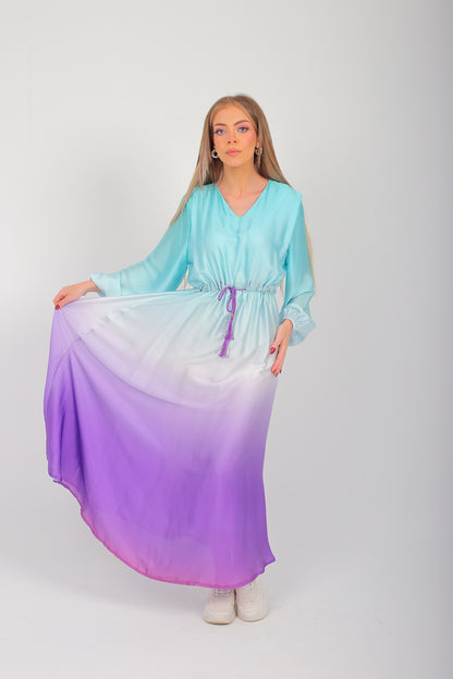 pink and purple tie dye dress Pink-purple ombre tie dye dress with lace details