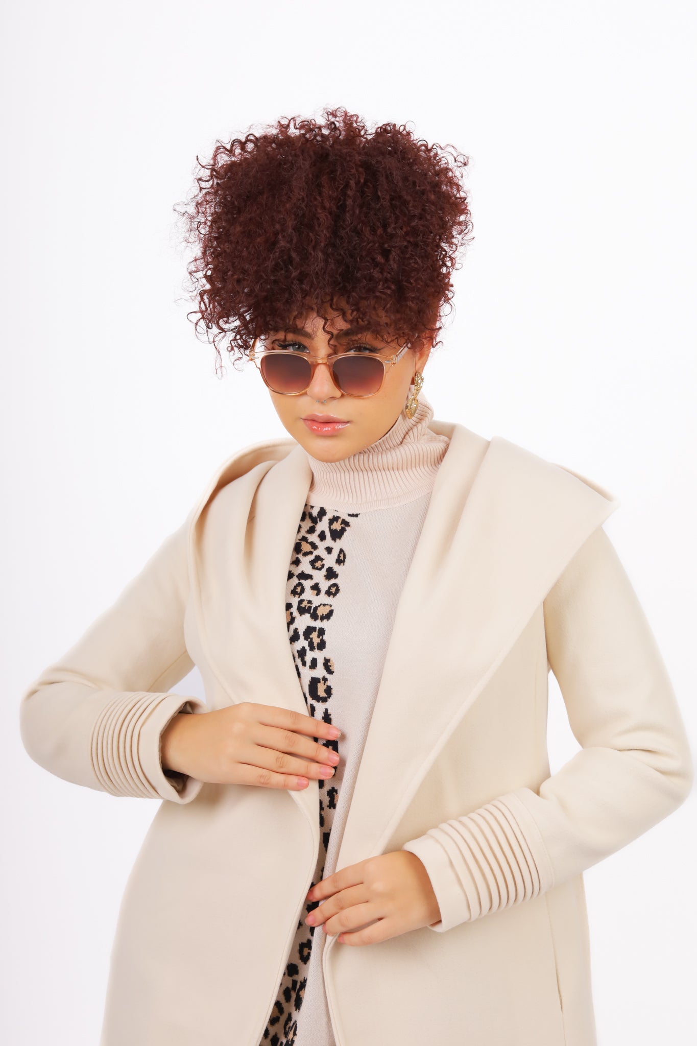 Beige Fantazia Coat with Hood